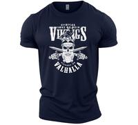 GYMTIER Sons of Odin - Vikings Valhalla - Men's Gym T-Shirt Bodybuilding Training Workout Lifting Top Clothing, Navy, S