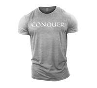 GYMTIER Spartan Forged - Conquer Roman - Men's Gym T-Shirt Bodybuilding Training Workout Lifting Top Clothing, Sport Grey, L