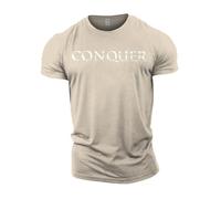 GYMTIER Spartan Forged - Conquer Roman - Men's Gym T-Shirt Bodybuilding Training Workout Lifting Top Clothing, Sand, M