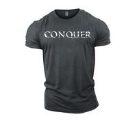 GYMTIER Spartan Forged - Conquer Roman - Men's Gym T-Shirt Bodybuilding Training Workout Lifting Top Clothing, Grey, L