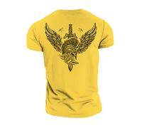 GYMTIER Spartan Forged - Short Sword - Men's Gym T-Shirt Bodybuilding Training Workout Lifting Top Clothing, Yellow, 3XL