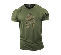 GYMTIER Spartan Forged - Spartan Helmet Woodland Camo - Men's Gym T-Shirt Bodybuilding Training Workout Lifting Top Clothing, Green, 4XL