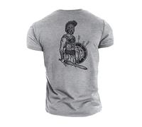 GYMTIER Spartan Forged - Sword and Shield - Men's Gym T-Shirt Bodybuilding Training Workout Lifting Top Clothing, Sport Grey, XXL