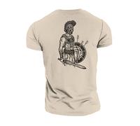GYMTIER Spartan Forged - Sword and Shield - Men's Gym T-Shirt Bodybuilding Training Workout Lifting Top Clothing, Sand, XL