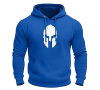 GYMTIER Spartan Helmet - Men's Gym Hoodie - Training Bodybuilding Top, Royal Blue, L