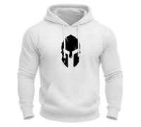 GYMTIER Spartan Helmet - Men's Gym Hoodie - Training Bodybuilding Top, White, XL