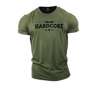 GYMTIER Train Hardcore Men's Gym T-Shirt Bodybuilding Training Workout Lifting Top Clothing, Green, XL