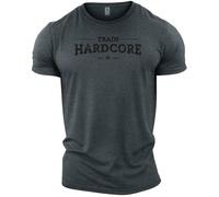 GYMTIER Train Hardcore Men's Gym T-Shirt Bodybuilding Training Workout Lifting Top Clothing, Grey, XXL