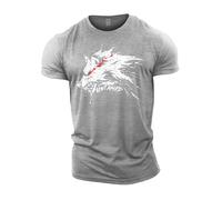 GYMTIER Untamed Wolf Red Eyes Drip Men's Gym T-Shirt Bodybuilding Training Workout Lifting Top Clothing, Sport Grey, 4XL