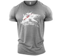 GYMTIER Untamed Wolf Red Eyes Drip Men's Gym T-Shirt Bodybuilding Training Workout Lifting Top Clothing, Sport Grey, M