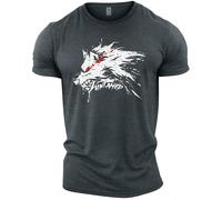 GYMTIER Untamed Wolf Red Eyes Drip Men's Gym T-Shirt Bodybuilding Training Workout Lifting Top Clothing, Grey, 3XL