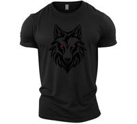 GYMTIER Untamed Wolf Red Eyes Men's Gym T-Shirt Bodybuilding Training Workout Lifting Top Clothing, Black, S