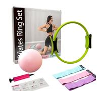 Gymyard Pilates Ring Kit with Mini Ball & 3 Resistance Bands, at Home Pilates Equipment Set for Toning, Strength & Core Work, 15'' Magic Circle & 3-Level Bands(Green)