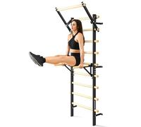 GymYard Swedish Ladder, Wood Stall Bar, Swedish ladders Wall Gym Adult, Adjustable Station for Adults and Kids, 9-Anchor Solid Pine, Home Fitness
