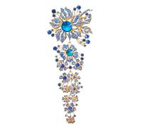 Gyn&Joy 7.59 Inch Blue Crystal Rhinestone Floral Flower Wedding Bouquet Large Statement Brooch Pin