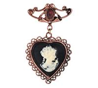 Gyn&Joy Copper Tone Purple Crystal Stone Vintage Victorian Heart Cameo Lady Women Brooch Pin, Metal
