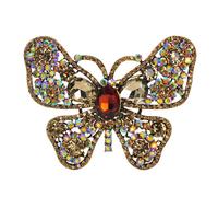 Gyn&Joy Golden Tone Brown Smoked Topaz Crystal Rhinestone 3.54" Butterfly Insect Pendant Brooch Pin