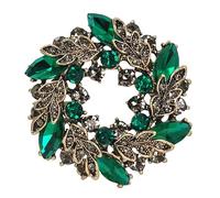 Gyn&Joy Gunmetal Tone Emerald Color Crystal Rhinestone Holiday Floral Wreath Pin Brooch