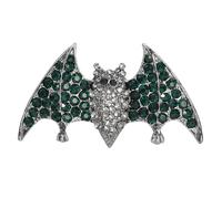 Gyn&Joy Halloween Green Colored Crystal Bat Brooch Pin, Metal, rhinestone