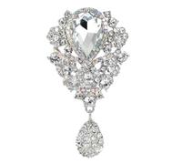 Gyn&Joy Women's Austrian Crystal Bouquet Flower Teardrop Large Gorgeous Brooch Pin, L, Metal, rhinestone
