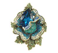 Gyn&Joy Womens Austrian Crystal Pendant Blooming Beautiful Rose Flower Brooch BZ308, Metal, created blue sapphire crystal rhinestone