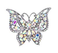 Gyn&Joy Womens Silvery Tone Aurora Borealis Crystal Rhinestones Hollow Out Style Butterfly Pin Brooch