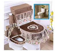 GYOSHI Soft Lace Toilet Lid Tank Seat Top Cover 3 Piece Set Toilet Seat Cover Set 3 Piece with Storage Bags Toilet Lid Cover Set for Bathroom (Coffee)