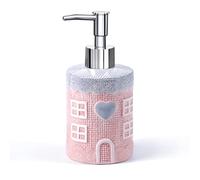 GYOSUGANG Ceramic Soap Dispenser, Pink House Design, 12.35oz, Bathroom & Kitchen, Silver Pump, Decorative, Gift for Women, Girls & Moms