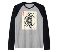 Gyotaku Fish Print Heikegani Samurai Crab Japanese Yokai Art Raglan Baseball Tee