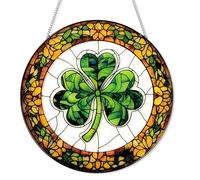 GyovinnJuwanua Shamrock Suncatcher Stained Glass Ornaments - 7.87 Inches St. Patrick's Day Clover Window Hanging Decoration, Irish Sun Catcher Home Art Decor for Festival, Gifts for Women Men (Retro)