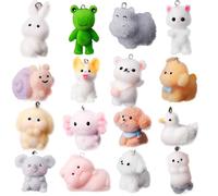 gyoyede 16pcs Mini Flocking Resin Animals,16 Styles Cute Charm Animal Pendant Keychains Jewelry Making Accessories Earring Necklace Charm Resin Texture