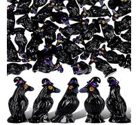 gyoyede 60 Pcs Mini Resin Crows Black Raven Figurines Small Mini Resin Animals Tiny Figures for Fairy Garden Micro Landscape Aquarium Dollhouse Decor