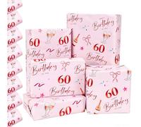 GYOYEDE 8 Sheets 60th Birthday Wrapping Paper,70x50cm Rose Gold Pink Gift Wrap 60th Birthday Gifts for Women, Eco-Friendly Birthday Gift Wrapping Paper for Birthday Parties Decorations.