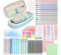 gyoyede 82pcs Aesthetic School Supplies Stationery Set with Pencil Case,Pastel Highlighters Gel Pens Mechanical Pencils,Essentials Stationary Set for Students Back to School Supplies（Blue）