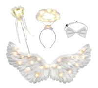 gyoyede White Angel Wings, 31.5 Inch Angel Wings Halo and Fairy Wand for Adult Women Children Girls, Halloween Christmas Party Decoration Costumes(Warm Color)