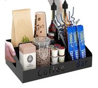 Gypie Coffee Station Organizer, Metal Bar Accessories with 4 Compartments for K Cup, Coffee Pods, Syrup, and Tea Bag Storage (Black)