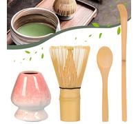 Gypie Matcha Set Accessories 4-Piece Japanese Matcha Set Powder Free, Matcha Starter Set, Macha Tea Set with Matcha Whisk, Matcha Spoon and Matcha Broom Holder, Easy to Clean (Pink)