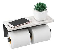 Gypie Toilet Paper Holder with Shelf, New Upgrade Double Toilet Paper Holder with Storage, Marble Roll Toilet Paper Wall Mount for Bathroom Washroom(Black)