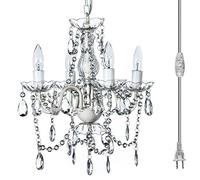 gypsy color The Original Brink House Plug-in 4 Light Crystal White Hanging Swag Chandelier H17.5”xW15”, White Metal Frame with Clear Glass Stem and Acrylic Crystals
