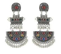 Gypsy Indian Dangle Earrings Retro Ethnic Mexico Colorful Rhinestones Jhumka Earrings For Women 2 Color Indian For Women Jhumka Silver Big Traditional