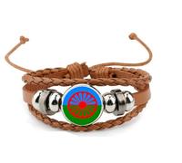 Gypsy Romani People Brown Leather Bracelet and Velvet Gift Bag