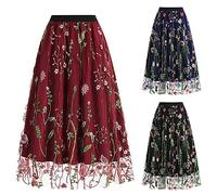 Gypsy Skirts for Women UK 2024 Women Long Summer Spring Skirt High Waist Slit Midi Skirt Elastic Waistband Midi Skirts for Women Lightweight Red