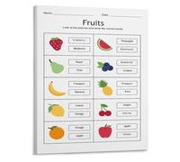 GYQYJPFZM Fruit Vocabulary Poster with Matching Game Interactive Educational Canvas Wall-Art for Early English Learning Decor(Unframed,08x12inch(20x30cm))
