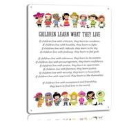 GYQYJPFZM Learn What They Live Metal Sign Multicultural Poem Vintage Wall Hanging for Bedroom Nursery Playroom 8 X 12 in