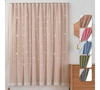 Gyrategirl 1 Panels Self Adhesive Stars Blackout Curtains for Bedroom Double Layer Lace Hollow Stars Window Curtain for Living Room Kids Room Nursery Kitchen