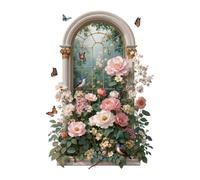 Gyrategirl 3D Wall Stickers Fake Window Wall Decals Romantic Flowers Plants Wall Stickers 2 Sheets 30x90cm Peel and Stick Art Decals for Bedroom Living Room Classroom Office Decor