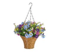 Gyrategirl Artificial Hanging Flower with Basket,Spring Fake Flower Hanging Basket for Spring Summer Outdoor Porch Decor,Fake Silk Phalaenopsis in Planter for Garden Porch Patio Home Decor, Multicolor