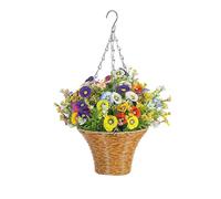 Gyrategirl Artificial Hanging Flower with Basket,Spring Fake Flower Hanging Basket for Spring Summer Outdoor Porch Decor,Fake Silk Phalaenopsis in Planter for Garden Porch Patio Home Decor, Multicolor
