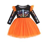 Gyrategirl Baby Girls First Halloween Skeleton Costume Pumpkin Ghost Long Sleeve Tulle Tutu Dress Gifts Clothes Set Outfit for Toddler Girl Ages 9 Months to 5 Years