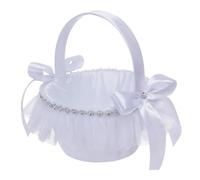 Gyrategirl Flower Girl Basket White Small Flower Baskets with Pearl Handle Rustic Bowknot Lace Design Wedding Baskets for Flower Girl Wedding Ceremony Proposal Photo Props Home Decorations Boho Decor